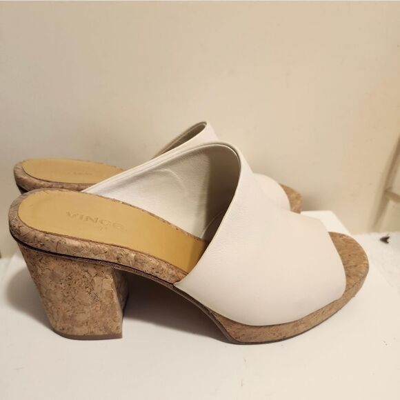Vince "Wyatt-E" White Leather Platform Chunky Cork Heel Sandals Sz. 7.5 Ret.$325 - Picture 2 of 9